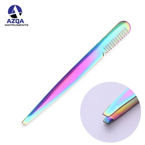 Pinzas para Cejas de Acero Inoxidable con Recubrimiento de Titanio Arcoíris, Punta Inclinada, Todos los Colores Disponibles, Herramienta de Belleza Profesional - Product Image 2
