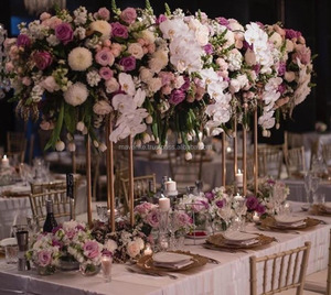Support à fleurs pour décoration de table de mariage, centre de table décoratif doré, support à fleurs en métal pour centre de table de mariage - Product Image 1