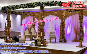 แท่นบูชางานแต่งงานไม้สไตล์ชาฮี แบบใหม่ เสาไม้ แท่นไม้สไตล์โบราณ แท่นไม้แกะสลัก สำหรับจัดงานในสหรัฐอเมริกา - Product Image 3