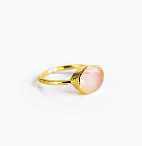 925 plata esterlina hermoso anillo chapado en oro hecho a mano Rosa Calcedonia piedra preciosa joyería de moda para bodas y fiestas - Product Image 2