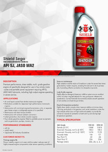 น้ำมันหล่อลื่นยานยนต์ SHIELD SEGA SAE 20W50 API SJ JASO MA2 ส่วนประกอบหลัก น้ำมันพื้นฐาน - Product Image 2