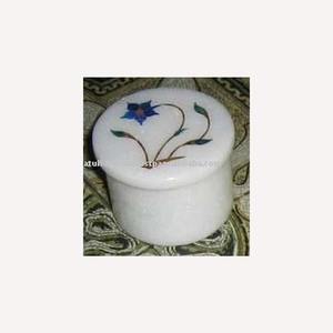 Belle boîte d'incrustation ronde en marbre blanc - Product Image 1