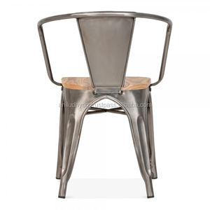 Asiento de madera Industrial antiguo, silla de comedor de Metal de hierro para restaurante - Product Image 5