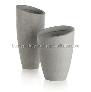 Pots décoratifs en polystone, planteur en pierre grise - Product Image 3