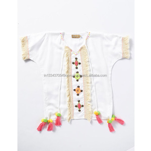 Túnica tipo caftán para mujer, túnica corta con bordado y cuentas, estilo clásico, para vacaciones, Verano - Product Image 1