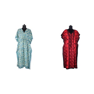 Nuevos diseños Marruecos Kaftan corto 2025 Bloque de mano de alta calidad Impreso Diseño floral Kaftan Tamaño libre Kaftan en moda para niñas - Product Image 1
