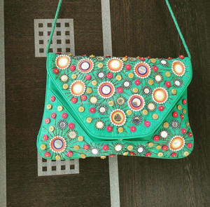 Indian Ethnic Women's Evening Clutch <b>Bag</b> Gujarati Embroidery with Thread Pattern Wholesale From Guru Kirpa Export House - Product Image 3