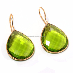 <b>Peridot</b> Quartz gemstone 925 Sterling Silver <b>Earrings</b> gold vermeil - Product Image 1