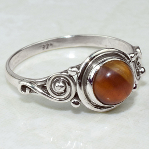 Bague en argent Sterling 925, forme ronde, lunette jaune, œil de tigre, bijoux en argent Sterling, vente en gros - Product Image 1