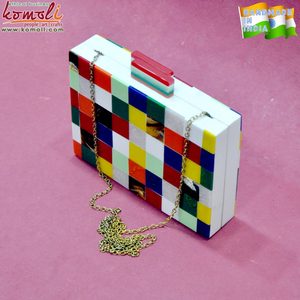 Mini sac à main en acrylique, blocs de construction vintage, design bakélite, pochette, style personnalisé - Product Image 2