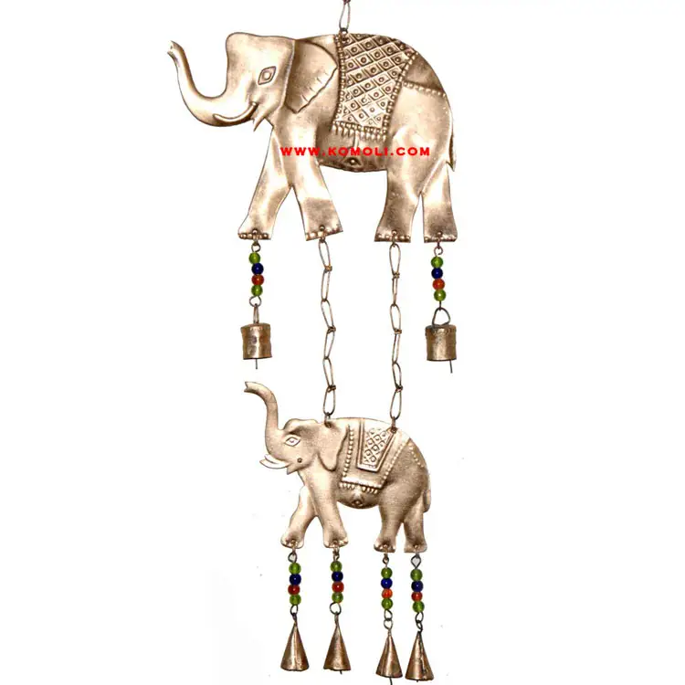 2ช้างเหล็กศิลปะแขวนลมตีระฆังในร่มของที่ระลึกช้าง