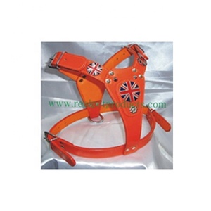 Harnais élégant pour chien en cuir indien véritable avec plaque arrière à motif animal et décoration de rivets Harnais élégants pour animaux de compagnie - Product Image 1