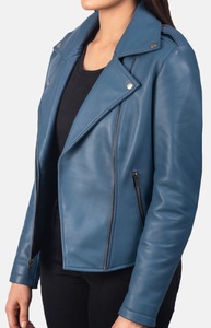 Flashback veste de motard en cuir bleu élégant vêtements d'extérieur de mode pour femmes doux en peau d'agneau véritable durable et confortable - Product Image 2