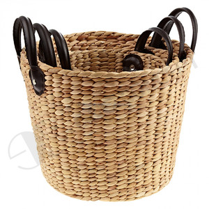 Handmade Eco-Friendly Water Hyacinth <b>Storage</b> <b>Basket</b> Handle Dyed Bottom Set 3 Multifunction <b>for</b> Clothing Laundry Use Made Vietnam - Product Image 4
