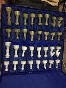 Carved and Polished Green <b>Onyx</b> and White Marble <b>Chess</b> <b>Set</b> with Figures - Product Image 6