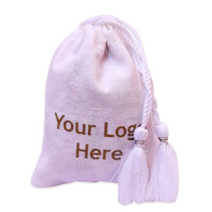 Organisateur de bijoux en coton fait main avec cordon petit sac blanc pochette d'emballage cadeau réutilisable personnalisé faveur de mariage en gros - Product Image 6