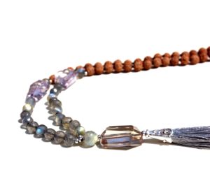 Collier Mala en Labradorite Rudraksha à facettes, 108 perles nouées, bijoux en pierres précieuses faits à la main, certifié par un tiers - Product Image 3