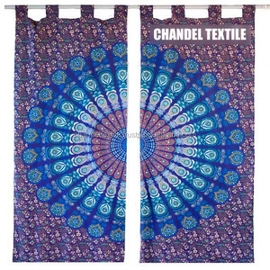 Rideaux de fenêtre Mandala indien 2 pièces, drap en coton, décoratif, pour salle de balcon, stores bohème, Art - Product Image 1