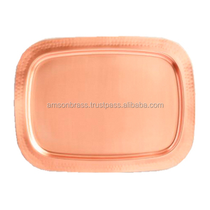 Bandeja Rectangular de Servicio a Domicilio, Bandeja de Metal de Alta Calidad con Esquinas Redondeadas, Bandeja de Servicio de Cobre Martillado - Product Image 1