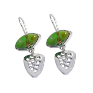 Pendientes de gota de joyería Vintage para mujer, joyería Bohemia, pendientes de piedra turquesa Mohave verde Natural - Product Image 1