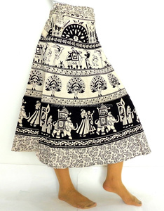 Pretty Long Cotton Block Print Wraparound Falda Estilo de moda para mujer de la India - Product Image 6