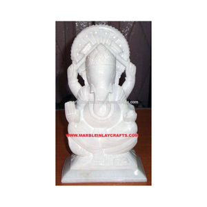 Statue antique de Ganpati Bappa en marbre blanc, meilleure sculpture avec une finition raffinée, position assise, pour la décoration de la maison et du temple - Product Image 1
