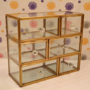 Glass Jewelry Organizer with Gold Frame and Two Drawers for Storage and Display - Product Image 2
