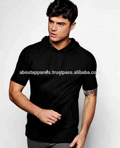 Sudadera con capucha de algodón y LICRA para hombre, prenda de gimnasio ajustada, ligera, con dobladillo curvado - Product Image 3