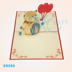 Tarjeta emergente de felicitación de oso B'Day 3D hecha a mano, recuerdo de Vietnam de tendencia superior personalizado hecho de papel por Viet-craft - Product Image 1