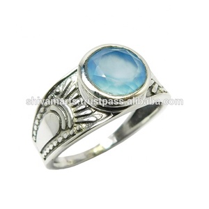 925แฮนด์เมดแหวนเงินสเตอร์ลิงตลอดไปดีไซน์ไม่เหมือนใครพลอยคาลซิโดนีอัญมณีโรเดียมเครื่องประดับแฟชั่นสำหรับงานแต่งงาน - Product Image 2