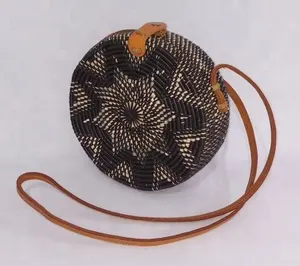 Sac rond en rotin, 10 pièces, avec couture noire