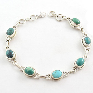 Bracelet en pierres semi-précieuses Turquoise du Tibet Bijoux en argent indien - Product Image 6