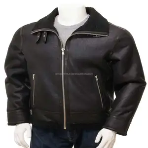 새로운 스타일 패션 남성 블랙 양가죽 겨울 모피 재킷 원래 가죽 폭격기 바이커 재킷