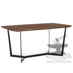 Mesa de comedor industrial de madera de nogal con base de hierro para sala de estar al aire libre, mesas de restaurante de hotel o dormitorio - Product Image 5