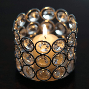 Portavelas de luz de té, Gema de cristal chapada en plata redonda - Product Image 1