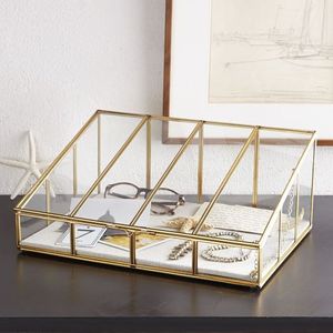 Round Clear <b>Glass</b> Jewelry <b>Box</b> with Brass Metal Frame in Silver Finish - Product Image 6