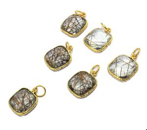 Colgante de cuarzo con forma de cojín para fabricación de joyas, bisel chapado en oro de 24k, marrón, colgante hecho a mano, 12mm - Product Image 3