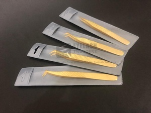 24K Gold Plated Japanese Stainless Steel Diamond Grip Russian Volume Eyelash Extension <b>Tweezers</b> Private Label Lash <b>Tweezer</b> - Product Image 6