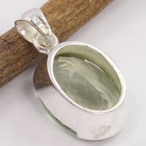 Grand Pendentif Solitaire Attrayant et Mignon pour Homme Améthyste Verte Naturelle Grossiste de Fournisseurs en Argent Sterling Massif 925 - Product Image 2