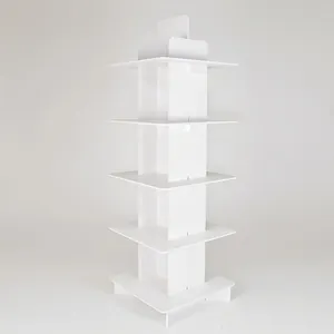 Estante de exibição de livro plexiglass branco camadas, estante acrílica plana de prateleira