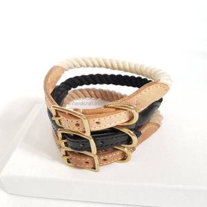 Handmade Magic Ombre Cotton Rope Dog <b>Collar</b> | Braided Rope Dog <b>Collar</b> | Leather and Rope Dog <b>Collars</b> - Product Image 1