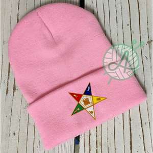 Chapeaux d'hiver personnalisés maçonniques Bonnet tricoté en laine 100% de haute qualité avec emblème OES jaune pour les amateurs de sports d'hiver chevronnés - Product Image 5