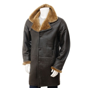 Gabardina de piel de oveja marrón para hombre/abrigo largo de piel de oveja - Product Image 1