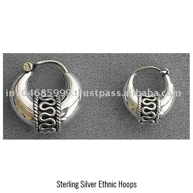 أقراط hoop Ethnic مصنوعة يدويًا من الفضة عيار 925 ومزينة بحجر مويسانيتي الأساسي وهي مجوهرات رائعة على الموضة تصلح للارتداء في الأذن أثناء الخطوبة وتُباع بالجملة