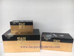 ชุดหรูหราคุณภาพสูง3ชิ้นกล่องแล็คเกอร์สีดำและสีทอง - Product Image 2