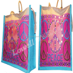 กระเป๋าโท้ทปักลาย LOWELL CRAFT ทำจากผ้าปอกระเจา พร้อมซับในผ้าฝ้ายลาย Peace และแบบเปิดปิด - กระเป๋าสะพายข้างผู้หญิงสุดเก๋สำหรับนักศึกษา - Product Image 2