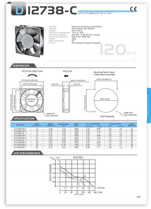 Ventilador Axial DC Sin Escobillas D12738-C 127x38mm 12V 24V 48V - Product Image 5