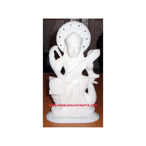 Belle statue de la déesse Saraswati en marbre blanc pur assise sur un cygne pour le culte à la maison, au bureau et dans les collèges au meilleur prix - Product Image 1