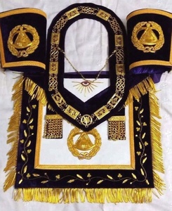 DELANTAL MASONICO REGALIA PAST MASTER CON PUÑOS Y COLLAR A JUEGO - Product Image 1