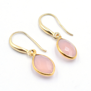 Boucles d'oreilles en quartz rose 31-32 mm, forme marquise, plaqué or 14k/18k avec fil d'oreille en argent sterling - Product Image 2